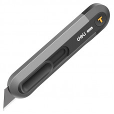 Технический нож 'Home Series Black' Deli HT4008  Т-образное лезвие с механизмом автоматического возврата, эксклюзивный дизайн, корпус из высококачественного софттач пластика