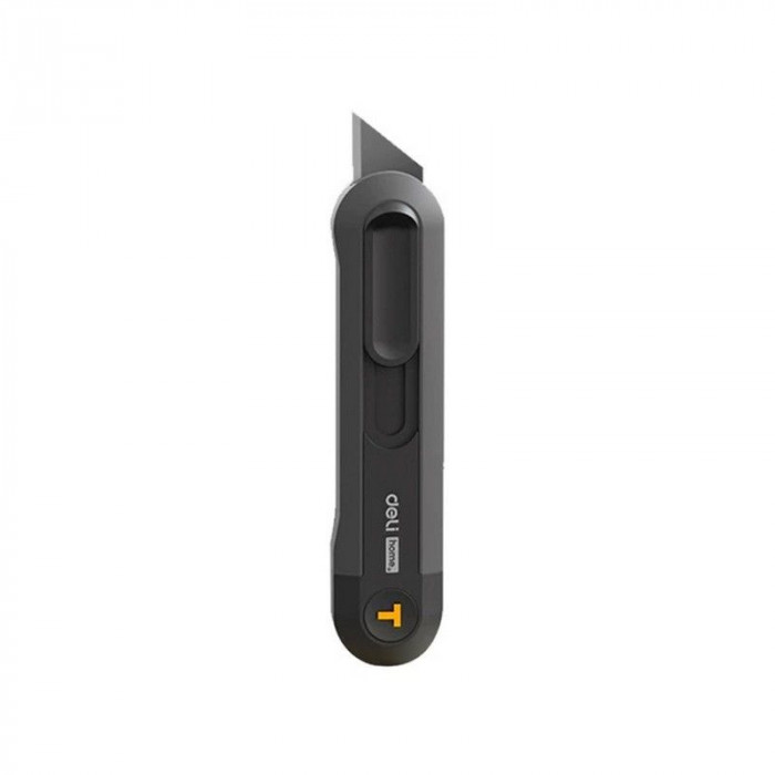 Технический нож 'Home Series Black' Deli HT4008  Т-образное лезвие с механизмом автоматического возврата, эксклюзивный дизайн, корпус из высококачественного софттач пластика
