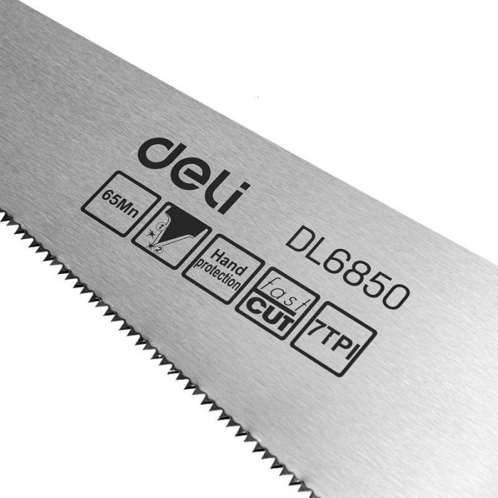 Ножовка по дереву Deli DL6850 500мм, сталь 65Mn, шлифовка зубцов с 2-х сторон, литая рукоять из двухкомпонентного противоударного пластика