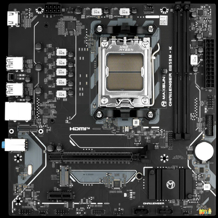 Материнская плата Maxsun MS-Challenger B850M-K B850, AM5, 2*DDR5, 1*PCIEx16, 1*PCIEx1, 1*M.2, 6*USB3.2Gen1, 4*USB2.0, 2*SATA3.0, 1G, HDMI, M-ATX, RTL