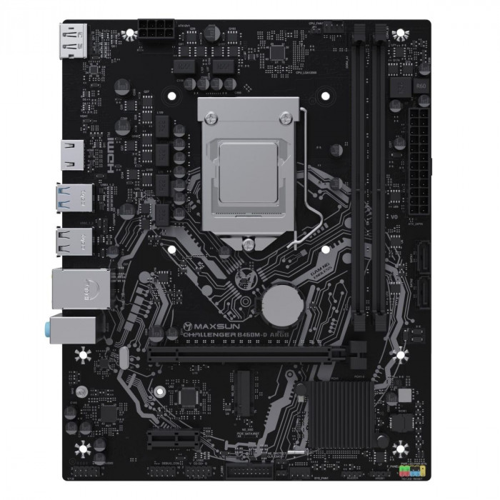 Материнская плата Maxsun MS-Challenger B460M-D ARGB B460, LGA1200, 2*DDR4, 1*PCIEx16, 1*PCIEx1, 1*M.2, 4*USB3.2Gen1, 6*USB2.0, 2*SATA3.0, 1G, DP, HDMI, M-ATX, RTL