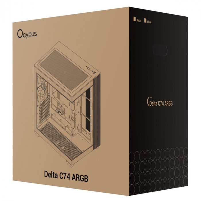 Корпус для ПК Ocypus  Delta C74 WH ARGB ATX / win / white / 2 ARGB fans / no PSU /Tempered Glass