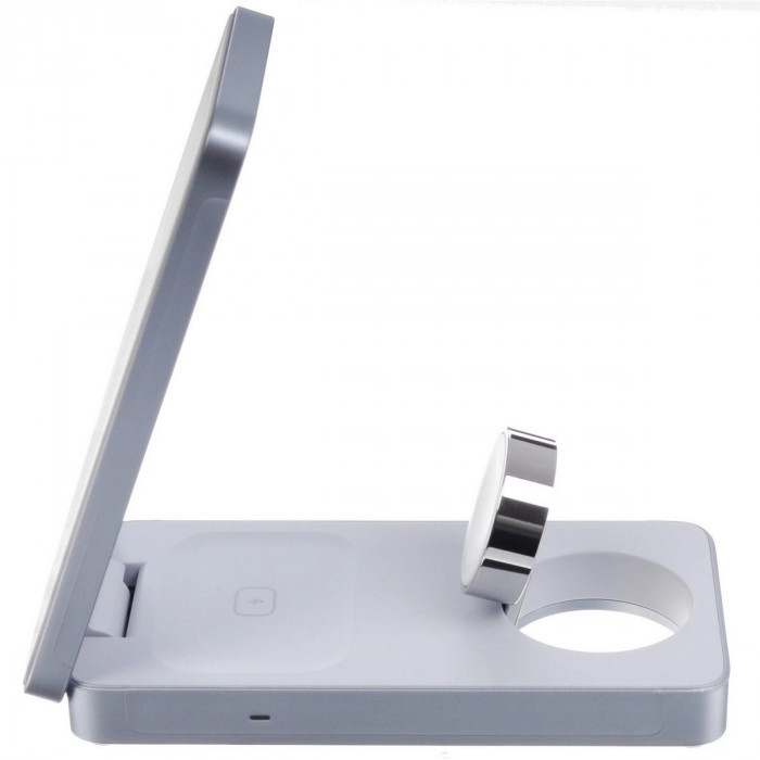 Беспроводное зарядное устройство UGREEN W757 (65901) 'MagFlow' 25W Magnetic Qi2.2 Wireless 3-in-1 Charger. Цвет: серебристо-голубой