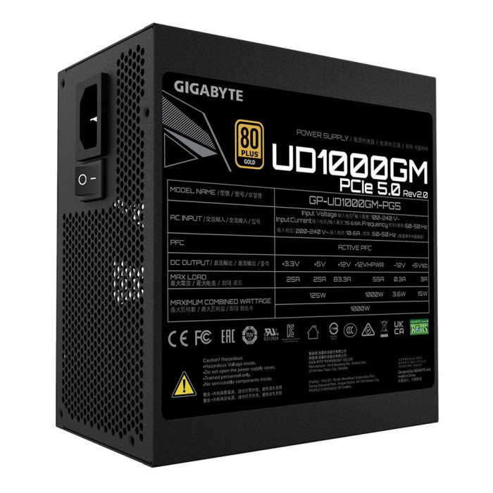 Блок питания Gigabyte UD1000GM PG5 V2 GP-UD1000GM PG5 1000W, 80Plus, Gold, Полностью модульный, PCIe Gen 5.0 compatible v2.0 (28200-U10GP-2EUR)