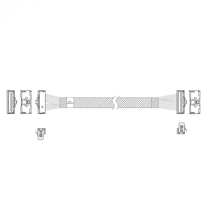 Кабель JPC P7323GB00800-1    Cable MCIO x8 74P (угловой Right Angle)  -TO-  MCIO x8 74P (угловой Right Angle) , 85 Ohm, L:80cm