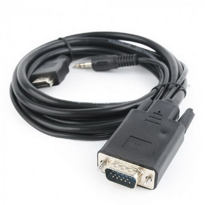 Кабель Cablexpert  HDMI-VGA  A-03-6, 19M/15M + 3.5Jack, 1.8м, черный, позол.разъемы, пакет A-HDMI-VGA-03-6 (098021)