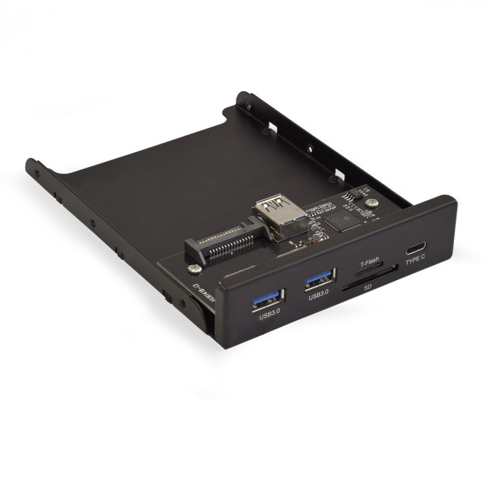 Планка Exegate USB на переднюю панель ExeGate U3H-621 > 3,5', 2*USB3.0+1*TypeC+1*SD+TF card, черная, металл, подсоединение к мат. плате (117198)