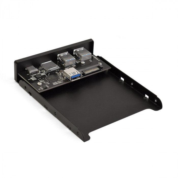 Планка Exegate USB на переднюю панель ExeGate U3H-621 > 3,5', 2*USB3.0+1*TypeC+1*SD+TF card, черная, металл, подсоединение к мат. плате (117198)