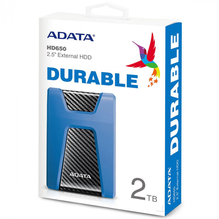 Жесткий диск внешний ADATA HD650 AHD650-2TU31-CBL 2TB 2.5' USB 3.1, LED indicator, Blue, Retail (460462)