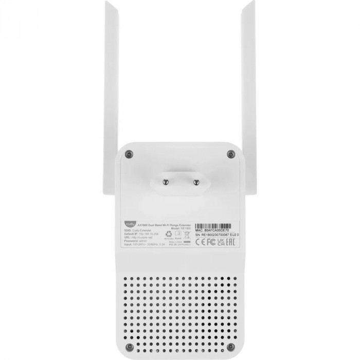 Маршрутизатор CUDY AX1800 Wi-Fi 6 Mesh Repeater, AP mode, Chipset MediaTek, Cudy Mesh Support,  1201Mbps at 5GHz + 574Mbps at 2.4GHz, 802.11ax/ac/a/b/g/n,  1 Gigabit ethernet Port, WPS button, Intelligent Signal Light, WPA3, LED control
