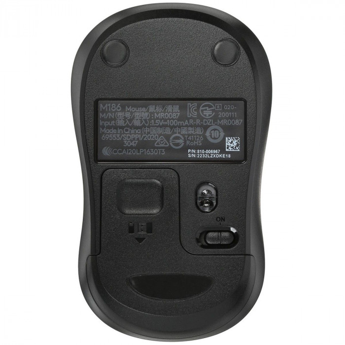 Мышь Logitech M186 черный/серый оптическая (1000dpi) беспроводная USB2.0 для ноутбука (2but)