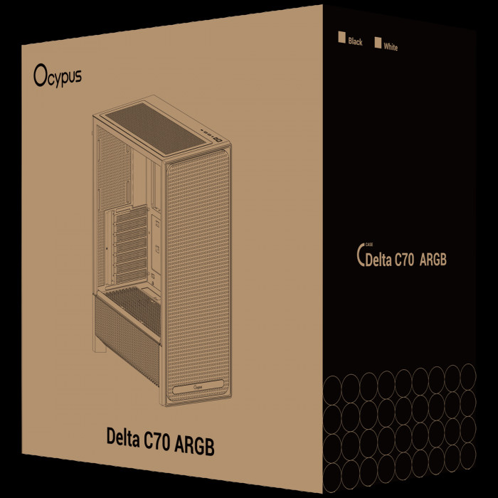Корпус для ПК Ocypus Delta-C70-WHG400XX-GL Case  Delta C70 WH ARGB EATX / win / white / 4 ARGB fans / no PSU