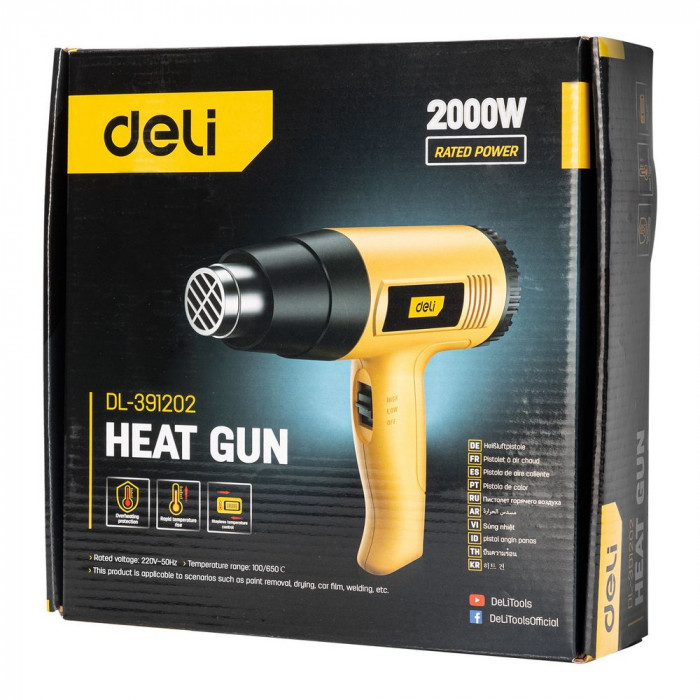 Фен технический Deli DL391202 (2000Вт, рабочая температура 100...650 град.)