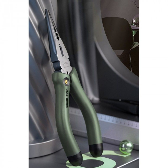 Длинногубцы Deli Home Series Green HT2106L 160мм, эксклюзивный дизайн, рукоятка из высококачественного софттач пластика