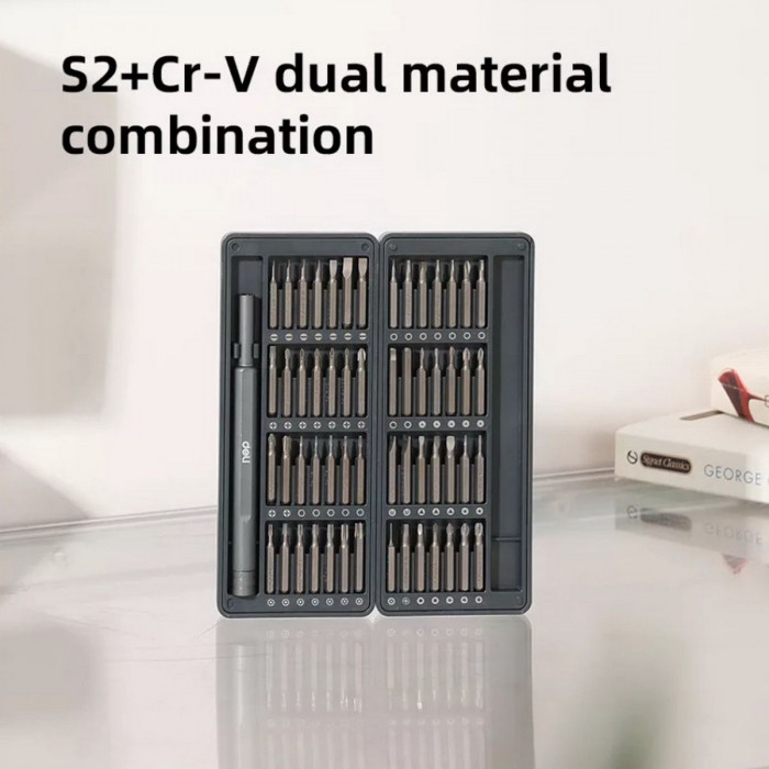 Набор прецизионных отверток Deli DL241057 (отвертка + 56 бит), сталь S2 + Cr-V