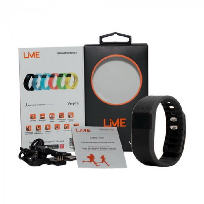 Фитнес-браслет Lime Lime 102 black Шагомер, Подсчет калорий, Часы, Будильник, Черный ремешок (550113)