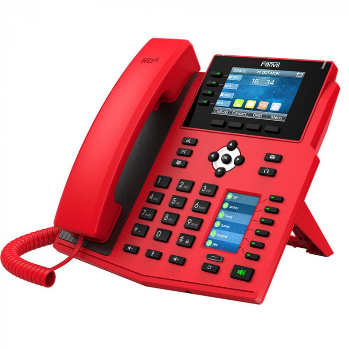 Телефон IP Fanvil X5U-R 16 линий, цветной экран 3.5' + доп. цветной экран 2.4', HD, Opus, 10/100/1000 Мбит/с, USB, Bluetooth, PoE, Красный