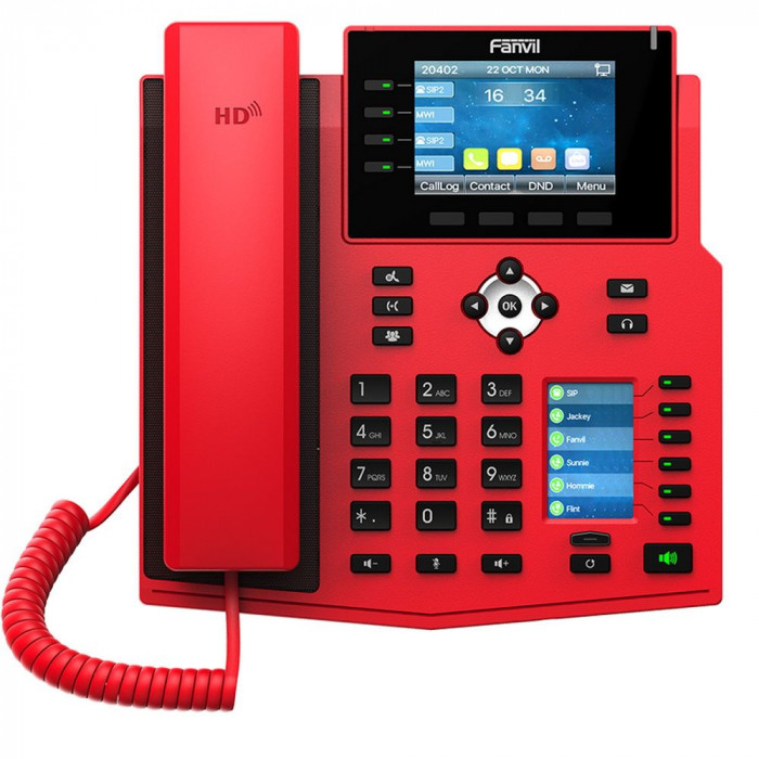 Телефон IP Fanvil X5U-R 16 линий, цветной экран 3.5' + доп. цветной экран 2.4', HD, Opus, 10/100/1000 Мбит/с, USB, Bluetooth, PoE, Красный