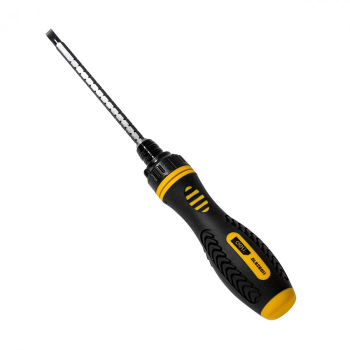 Двухсторонняя отвертка с трещеткой Deli DL626011 PH2+SL6x180мм, сталь CrV, длина 180-230мм, диаметр хвостовика 6,3мм