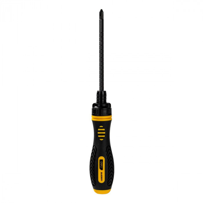 Двухсторонняя отвертка с трещеткой Deli DL626011 PH2+SL6x180мм, сталь CrV, длина 180-230мм, диаметр хвостовика 6,3мм