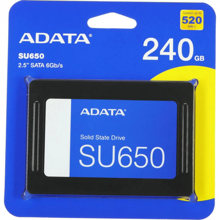 Твердотельный накопитель SSD ADATA SU650 ASU650SS-240GT-R 240GB 2.5' Client SATA 6Gb/s, 520/450, IOPS 40/75K, MTBF 2M, 3D NAND, DRAM less, 140TBW, 0,53DWPD, RTL (461162)