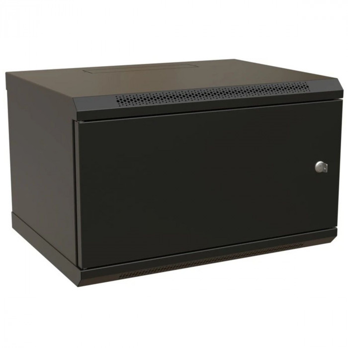 Шкаф Hyperline WRline WR-TW-0666-SR-RAL9004 настенный 19-дюймовый (19'), 6U, 367x600х600мм, цельнометаллическая дверь с замком, цвет черный (RAL9004) (разобранный)