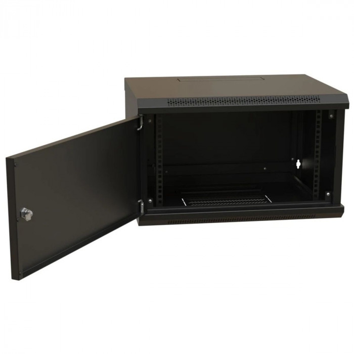 Шкаф Hyperline WRline WR-TW-0945-SR-RAL9004 настенный 19-дюймовый (19'), 9U, 500x600х450мм, цельнометаллическая дверь с замком, цвет черный (RAL9004) (разобранный)