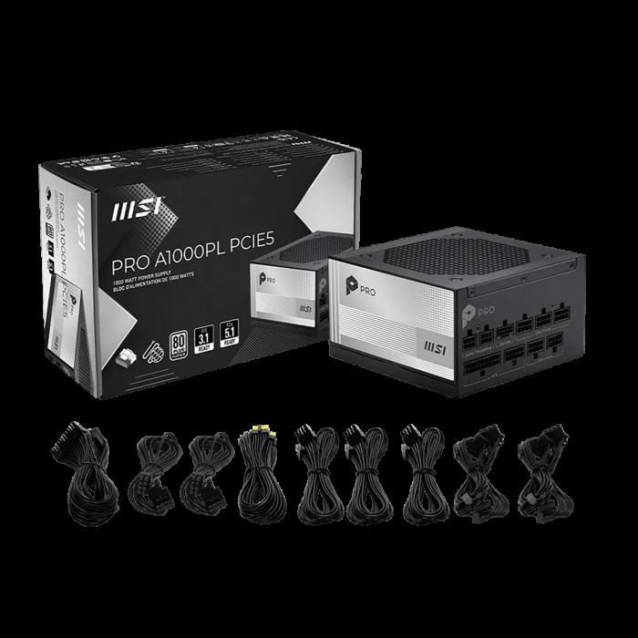 Блок питания ПК MSI PRO A1000PL PCIE5 1000W, 80+ Platinum, полностью модульный, ATX 3.1, PCIE5.1, RTL