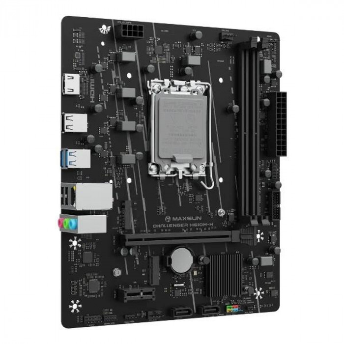 Материнская плата Maxsun MS-Challenger H610M-H V1 H610, LGA1700, 2*DDR4, 1*PCIEx16, 1*PCIEx1, 1*M.2, 4*USB3.2Gen1, 6*USB2.0, 2*SATA3.0, 1G, HDMI, M-ATX, RTL
