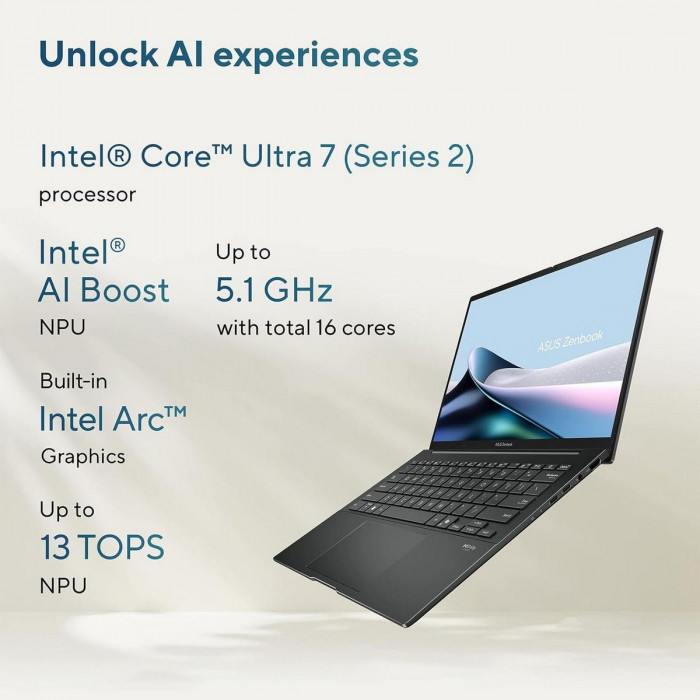 Ноутбук ASUS Zenbook 14 UX3405CA-U7512 Intel Core Ultra 7 255H/16Gb (soldered D5)/SSD512Gb/UMA/14'/OLED/Touch/WUXGA/1920x1200/120Hz/Win11 (SL English)/Grey/1.28kg