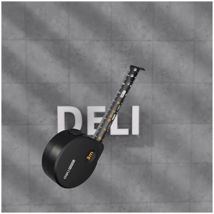 Измерительный и разметочный инструмент Рулетка Deli Home Series BlackHT8316 3м х 16мм, эксклюзивный дизайн, корпус - высококачественный софттач пластик