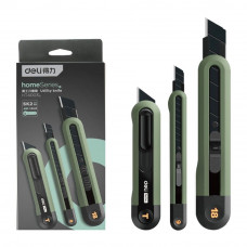 Набор технических ножей 'Home Series Green' Deli HT4003L (ножи 9мм+18мм+Т-образный), эксклюзивный дизайн, корпус из высококачественного софттач пластика