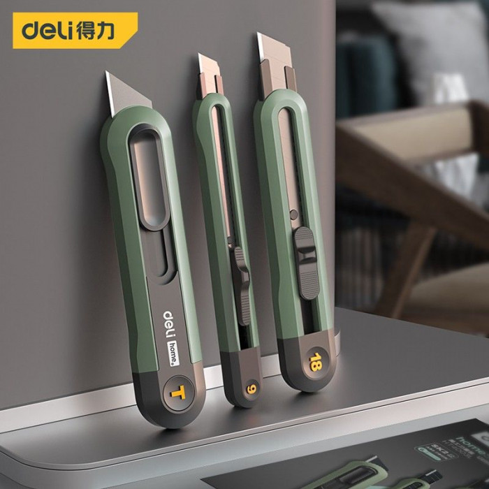 Набор технических ножей 'Home Series Green' Deli HT4003L (ножи 9мм+18мм+Т-образный), эксклюзивный дизайн, корпус из высококачественного софттач пластика