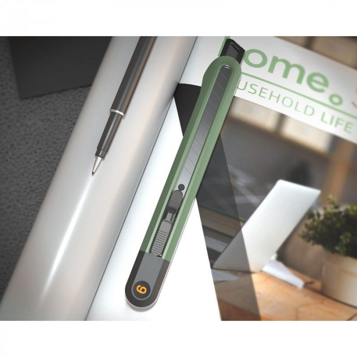 Набор технических ножей 'Home Series Green' Deli HT4003L (ножи 9мм+18мм+Т-образный), эксклюзивный дизайн, корпус из высококачественного софттач пластика