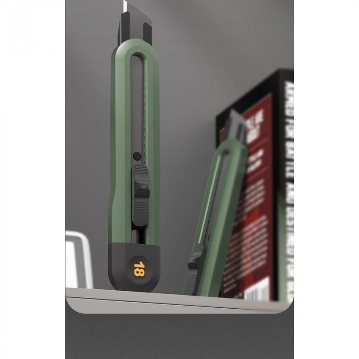 Набор технических ножей 'Home Series Green' Deli HT4003L (ножи 9мм+18мм+Т-образный), эксклюзивный дизайн, корпус из высококачественного софттач пластика