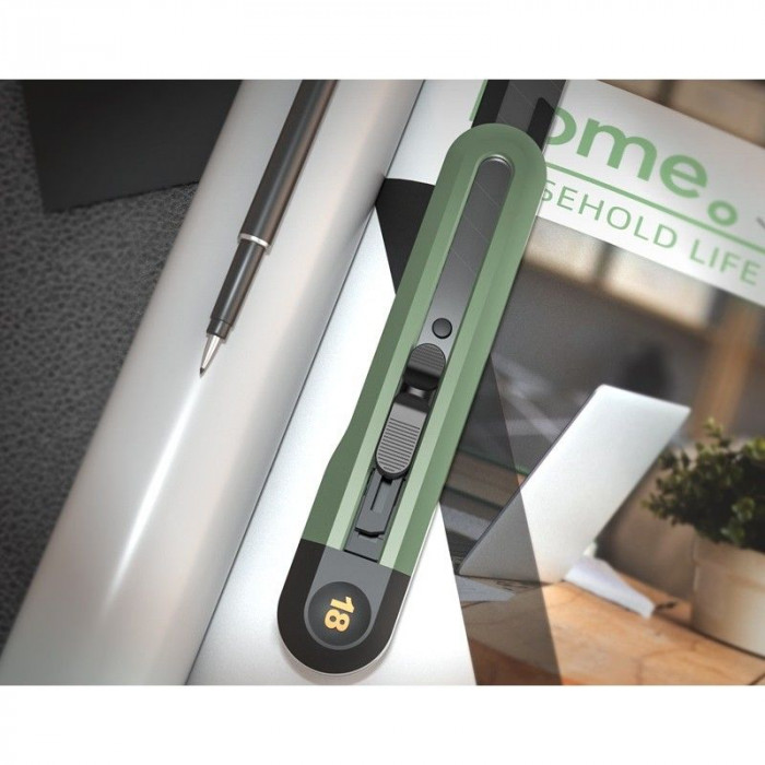 Набор технических ножей 'Home Series Green' Deli HT4003L (ножи 9мм+18мм+Т-образный), эксклюзивный дизайн, корпус из высококачественного софттач пластика