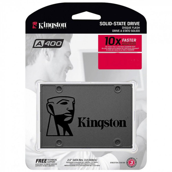 Твердотельный накопитель SSD Kingston A400 SA400S37/240G 240GB 2.5' Client  SATA 6Gb/s, 500/350, MTBF 1M, TLC, 80TBW, RTL {10} (261219)