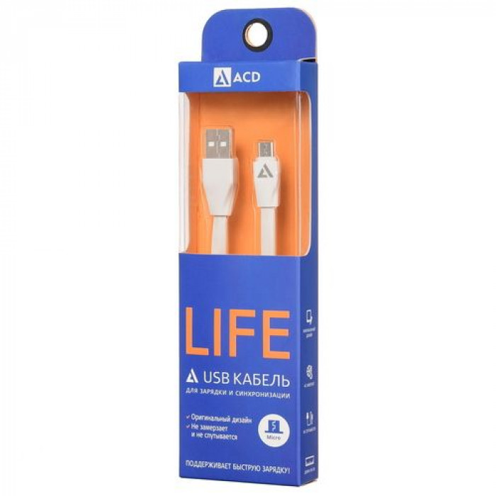 Кабели USB  ACD-Life MicroUSB ; USB-A TPE, 1м, белый (ACD-U920-M1W)