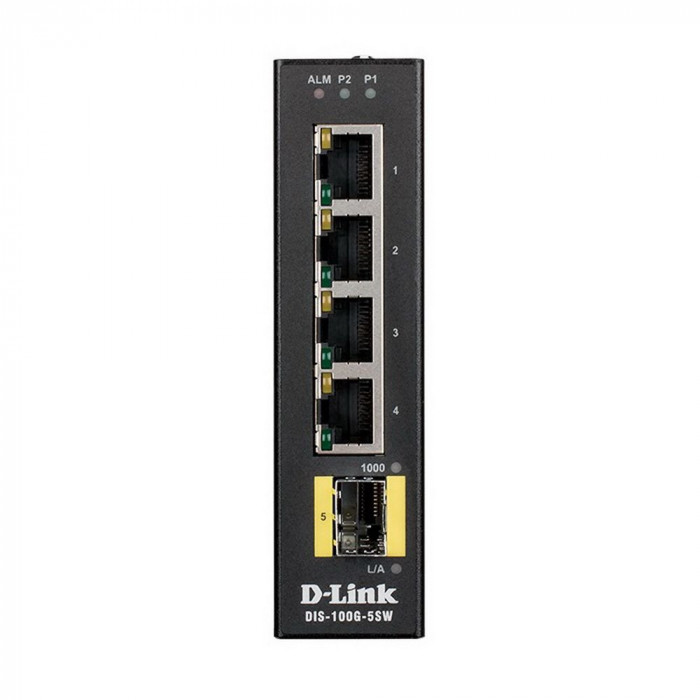 Коммутатор D-Link DIS-100G-5SW/A1A Промышленный неуправляемый коммутатор с 4 портами 10/100/1000Base-T и 1 портом 1000Base-X SFP. RTL {10}