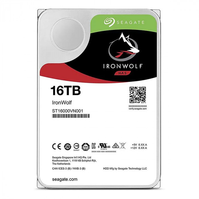 Жесткий диск Seagate IronWolf NAS ST16000VN001 16TB 3.5' SATA 6Gb/s, 7200rpm, 256MB, 24x7, Bulk