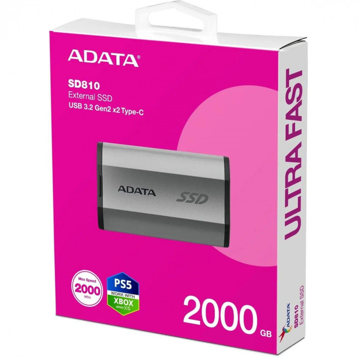 Твердотельный накопитель SSD ADATA 2TB SD810 SD810-2000G-CSG USB 3.2 Gen 2x2 Type-C,2000/2000