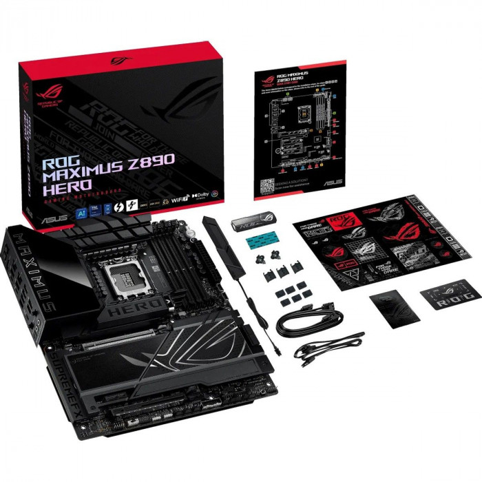 Материнская плата ASUS ROG MAXIMUS Z890 HERO LGA1851 ATX 4xDDR5 2xPCIEx16 PCIEx1 6xM.2 2xThunderbolt USB-C HDMI 2.5GLAN 5GLAN Wi-Fi 7