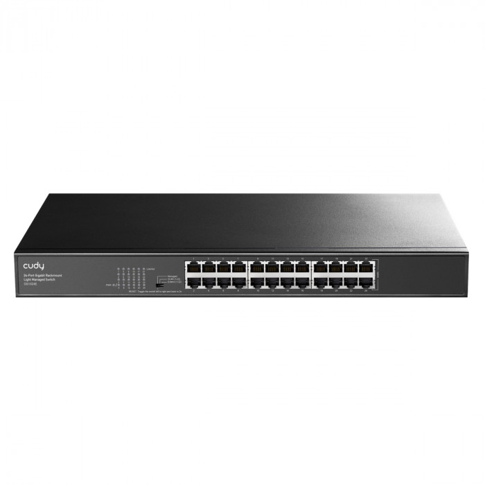Коммутатор CUDY 24-Port Gigabit Rackmount Light Managed Switch 24-Port Gigabit Rackmount Light Managed Switch 24 Gigabit RJ45 Ports,  19-inch Rack-mountable Steel Case(Rack-Mount kits included), Power Saving, Plug & Play, Managed/VLAN/Extend working mode 