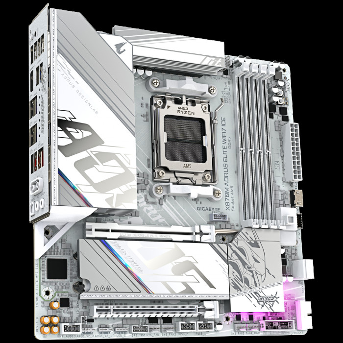 Материнская плата Gigabyte X870M AORUS ELITE WIFI7 ICE X870, AM5, 4*DDR5, 2*PCIEx16, 2*M.2, 1*TypeC, 2*USB3.2Gen2, 6*USB3.2Gen1, 8*USB2.0, 2*SATA3.0, 2.5G, 2*TypeC(DP), HDMI, M-ATX, RTL