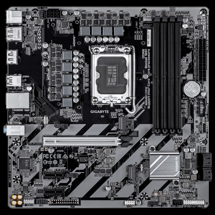 Материнская плата Gigabyte B860M D3W B860, LGA1851, 4*DDR5, 1*PCIEx16, 2*PCIEx1, 2*M.2, 1*TypeC, 5*USB3.2Gen1, 5*USB2.0, 4*SATA3.0, 1G, 2*DP, HDMI, M-ATX, RTL