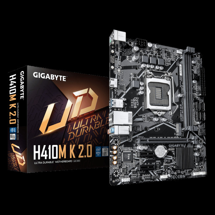 Материнская плата Gigabyte H410M K 2.0 1.0 H410, LGA1200, 2xDDR4, 1*PCI-Ex16, 1*PCI-Ex1, 1*M.2, 4*USB3.2Gen1, 6*USB2.0, 2*SATA3.0, 1G, HDMI, MATX, RTL