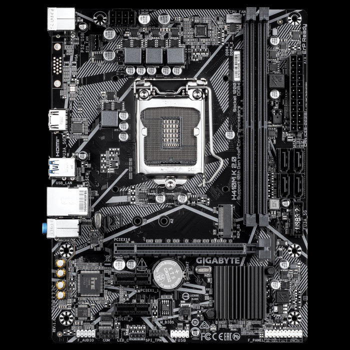 Материнская плата Gigabyte H410M K 2.0 1.0 H410, LGA1200, 2xDDR4, 1*PCI-Ex16, 1*PCI-Ex1, 1*M.2, 4*USB3.2Gen1, 6*USB2.0, 2*SATA3.0, 1G, HDMI, MATX, RTL