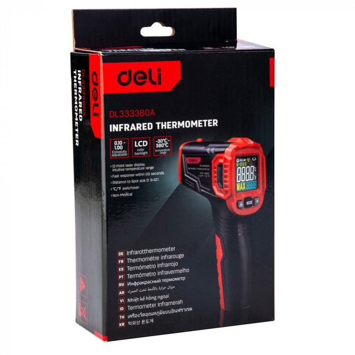 Инфракрасный пирометр (термометр) с цветным дисплеем Deli DL333380A -30…380°C