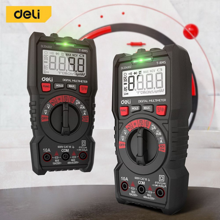 Многофункциональный цифровой мультиметр Deli DL334302 напряж. 0,2-600В, AC/DC, ЖК-дисплей