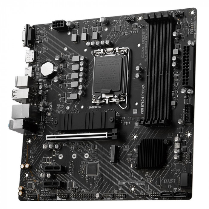 Материнская плата MSI PRO B760M-P DDR4 B760, LGA1700, 4*DDR4, 1*PCIEx16, 2*PCIEx1, 2*M.2, 1*TypeC, , 3*USB3.2Gen1, 8*USB2.0, 4*SATA3.0, 1G, VGA, DP, HDMI, M-ATX, RTL